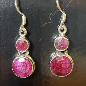 SOLD! Rough Ruby Earrings Set in 925 Sterling Silver